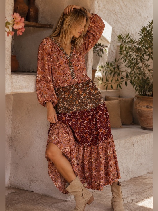 figueroa & flower Dresses & Skirts - Figueroa & Flower Rust Floral Size Large Maxi Dress Boho Prairie Romantic
